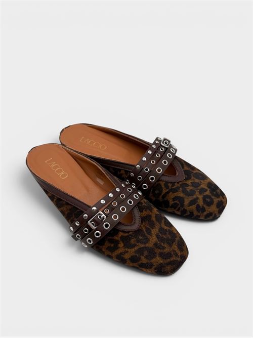 Sabot leopardato con cinturino borchiato IL LACCIO | 5321VELOURLEOPARDCUOIO/MOUSSECIOCCOLATO